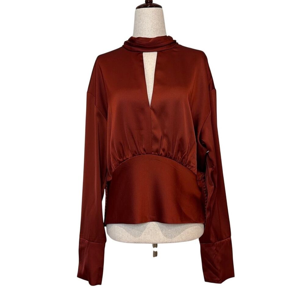 Parker The Parker Long Sleeve Keyhole Top, Copper/Burnt Sienna, Women's Size XL